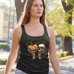 Stay Creepy Skull and Pumpkin Halloween Racerback Tank Top for Women 