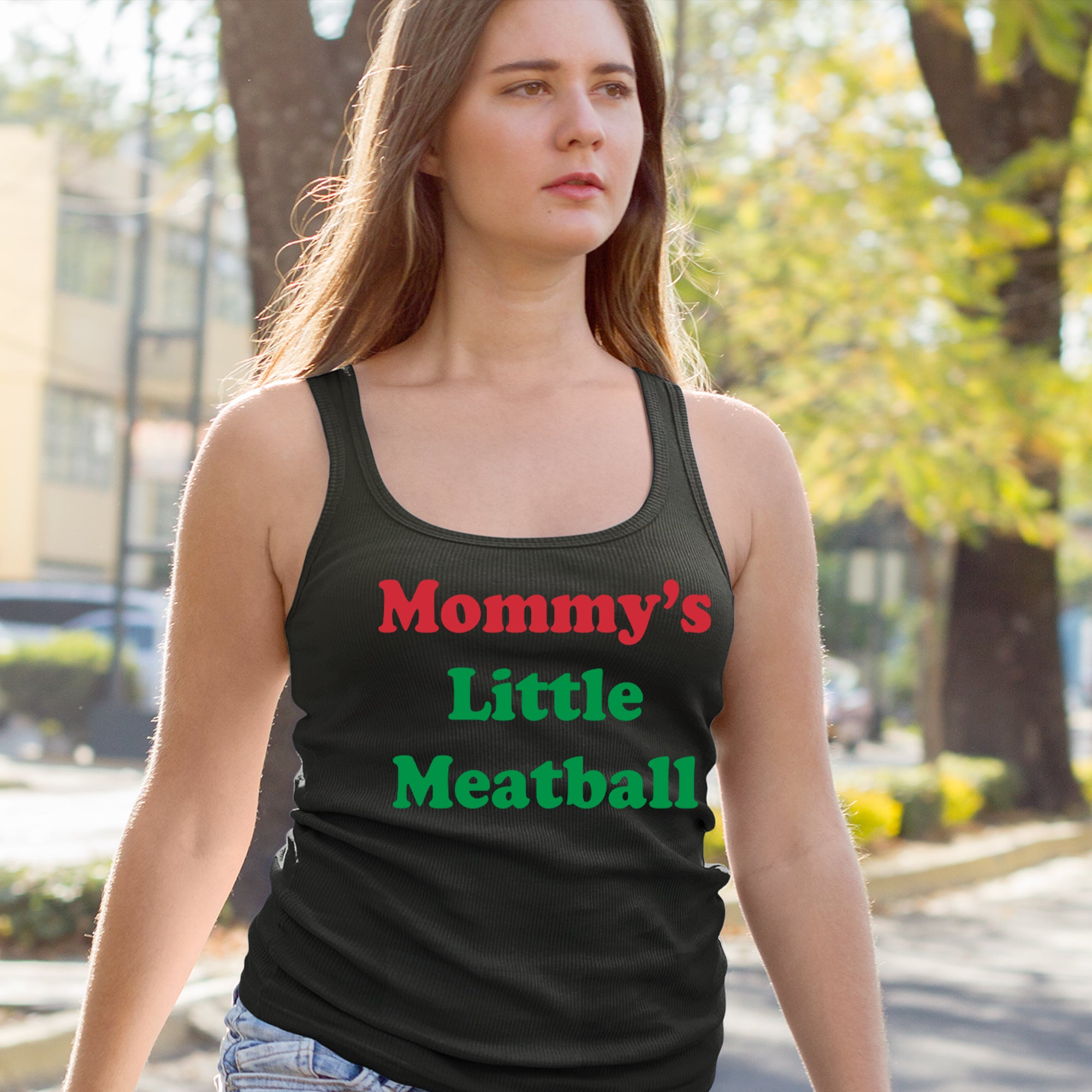 Mommy's Little Meatball Love Island Racerback Tank Top for Women 