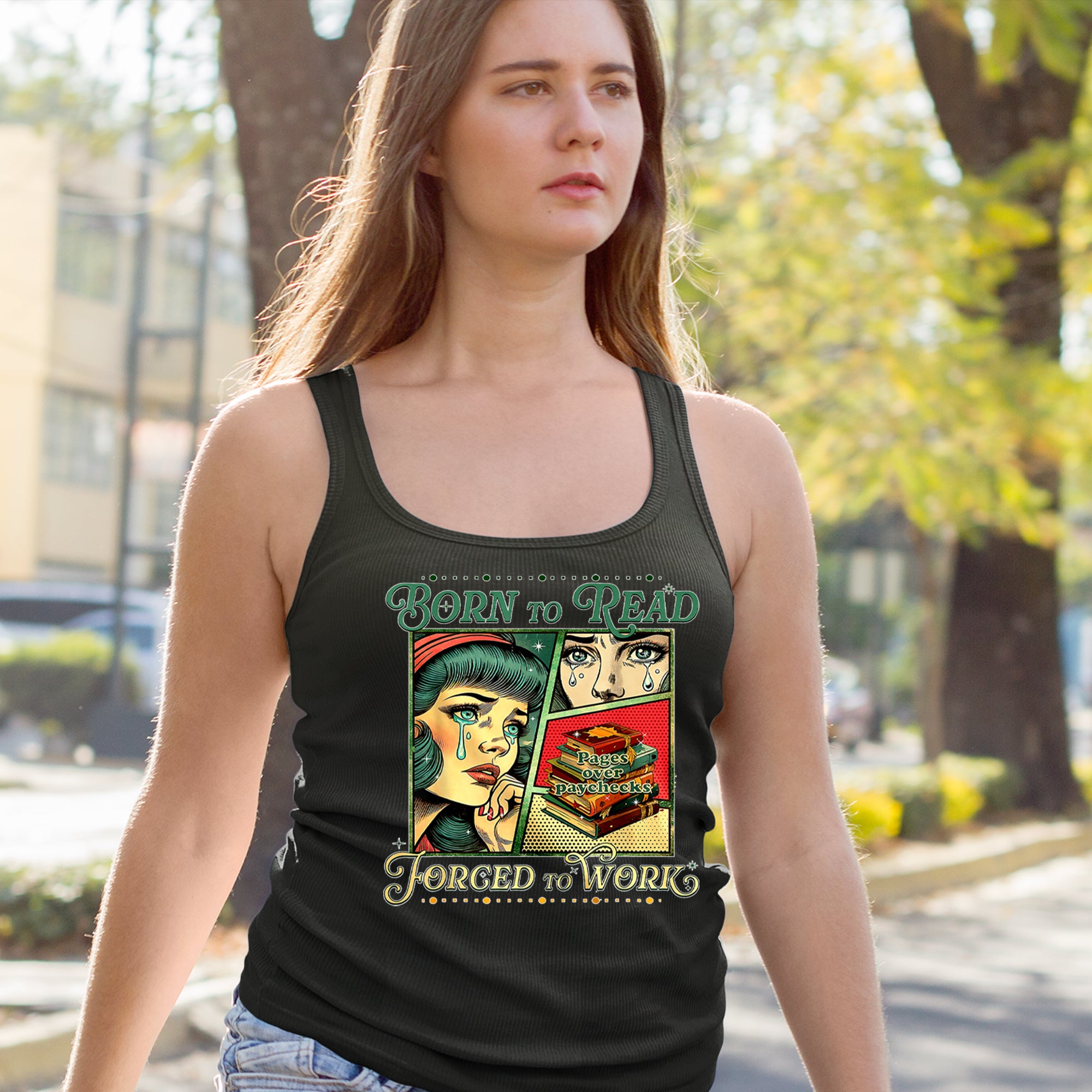 Born To Read, Forced To Work Racerback Tank Top for Women 