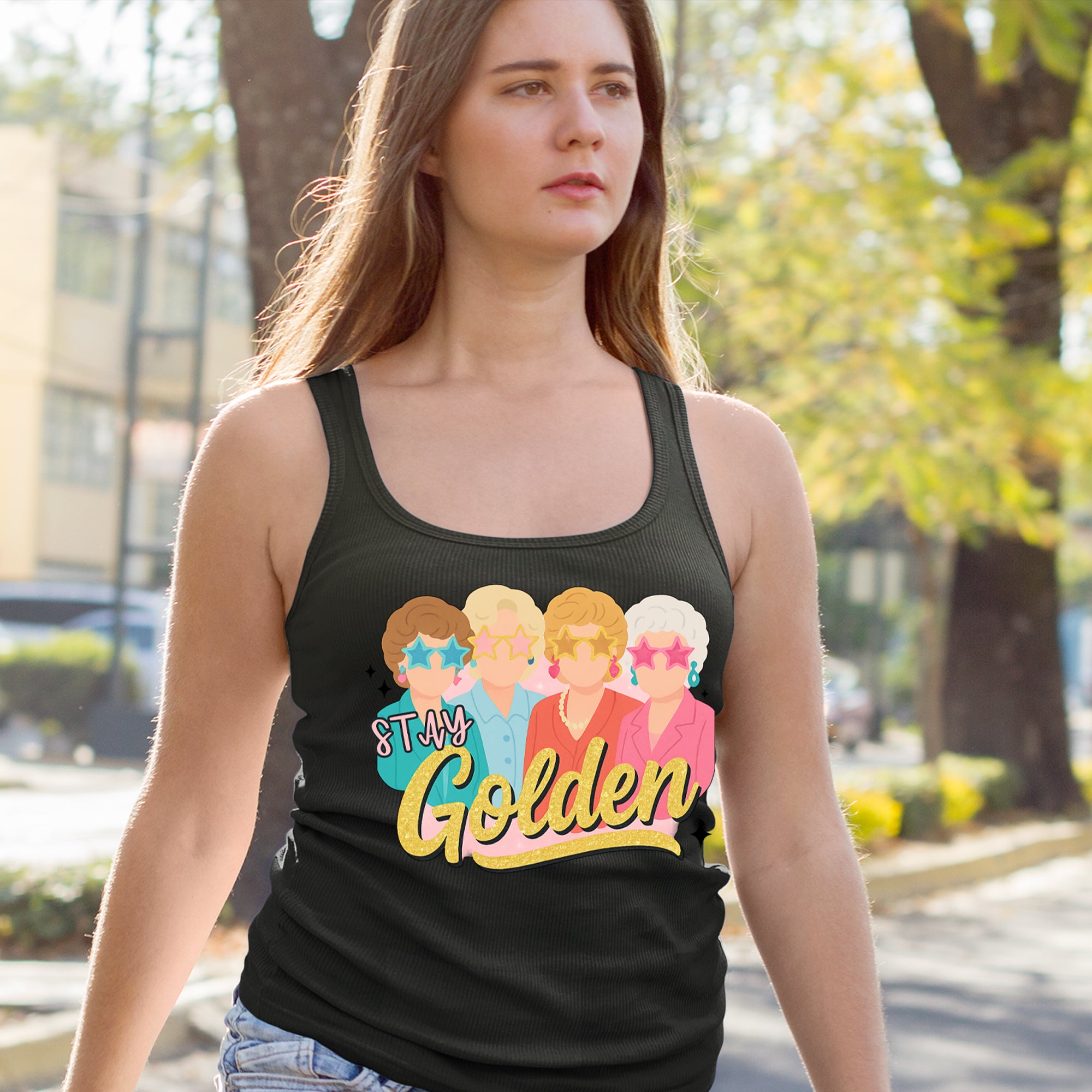 Stay Golden Girls Retro Racerback Tank Top for Women 