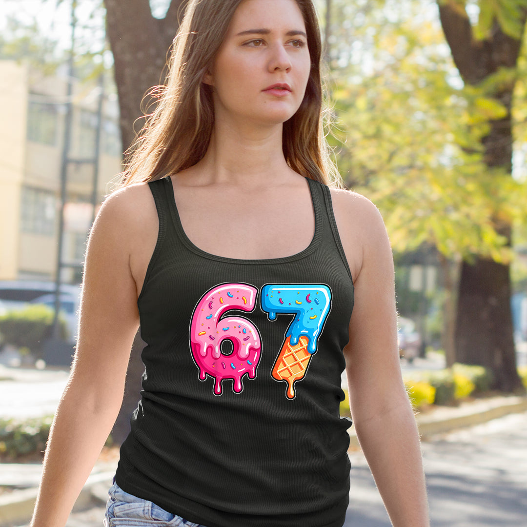 67 Dripping Ice Cream Donut Melt Racerback Tank Top for Women 