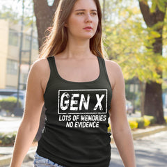 Gen X Lots of Memories No Evidence Nostalgia graphic on Women's Lightweight Racerback Tank alternate view 2