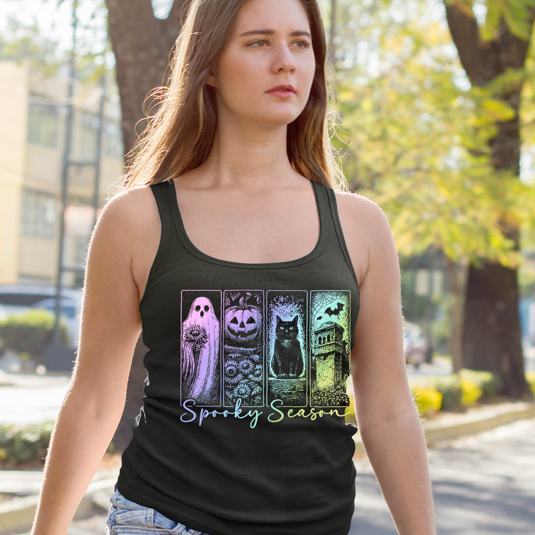 Spooky Season Cute Pastel Halloween Design Racerback Tank Top for Women 