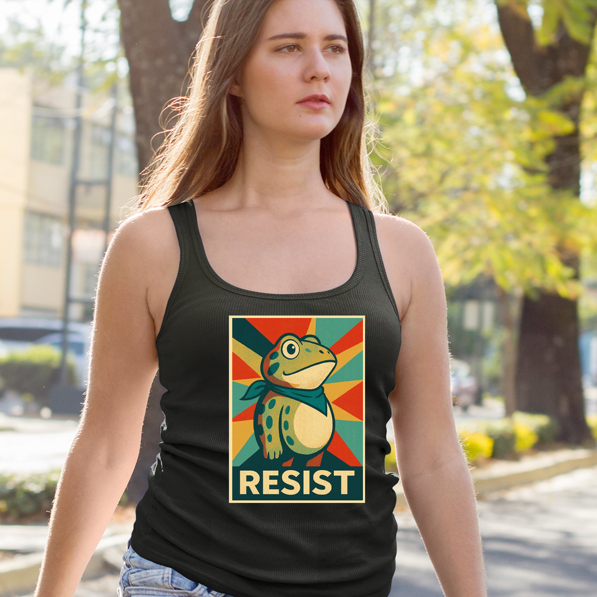 Resist Portland Protest Frog Racerback Tank Top for Women 