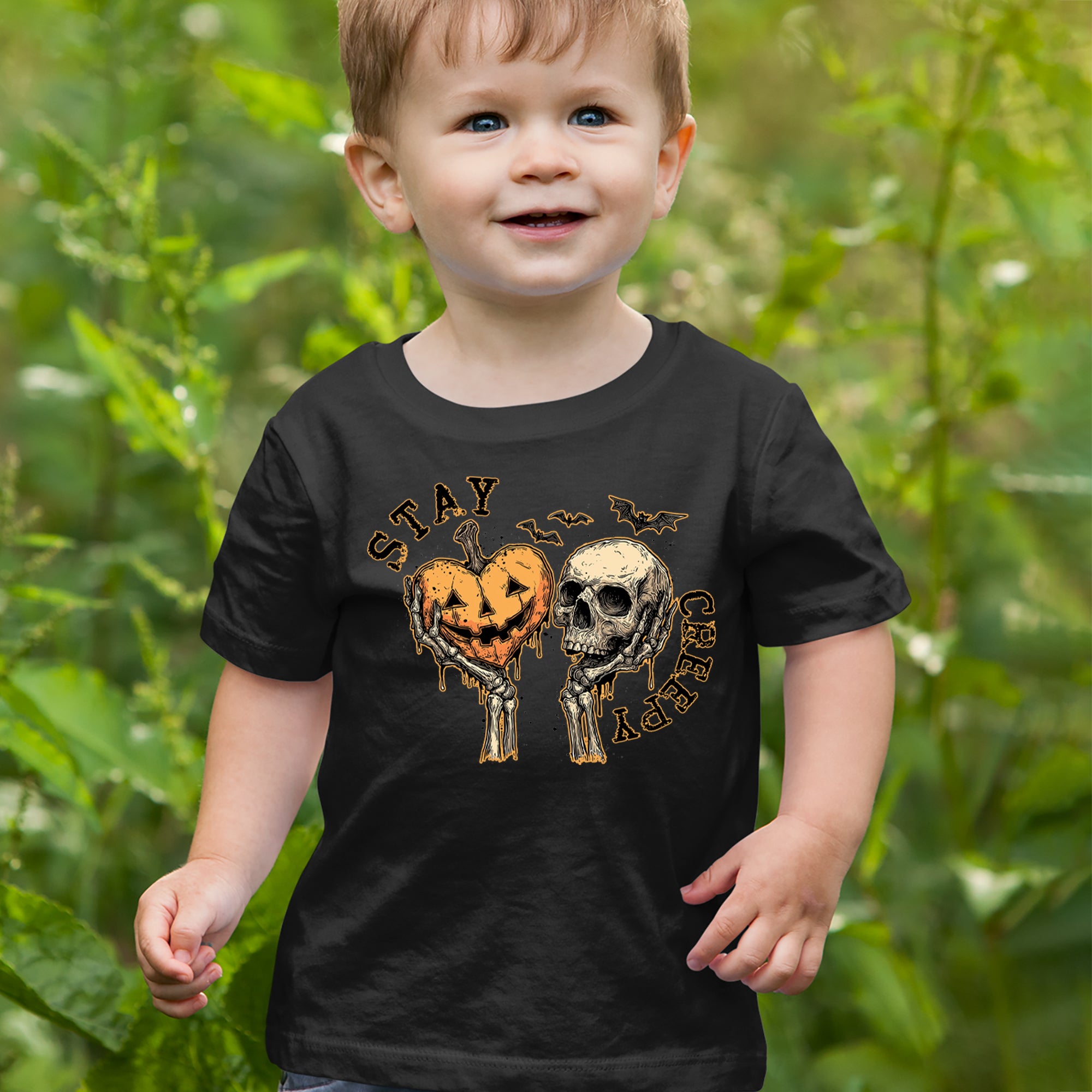 Stay Creepy Skull and Pumpkin Halloween Infant One-Piece Romper Bodysuit Or Toddler T-shirt 