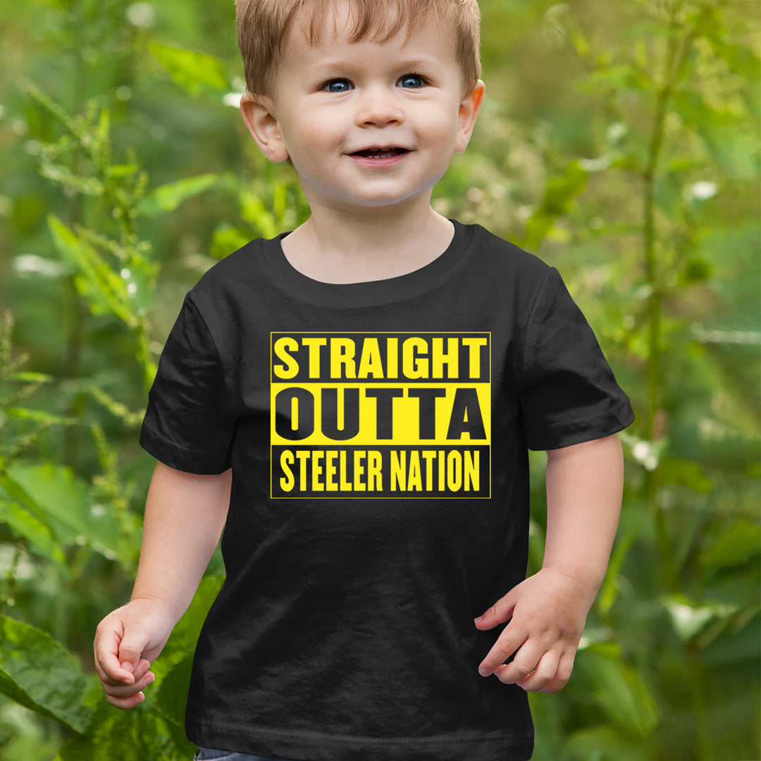 Straight Outta Steeler Nation Football graphic on Onesie and Toddler T-Shirt alternate view 3