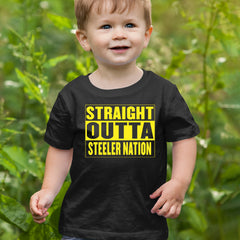 Straight Outta Steeler Nation Football graphic on Onesie and Toddler T-Shirt alternate view 3