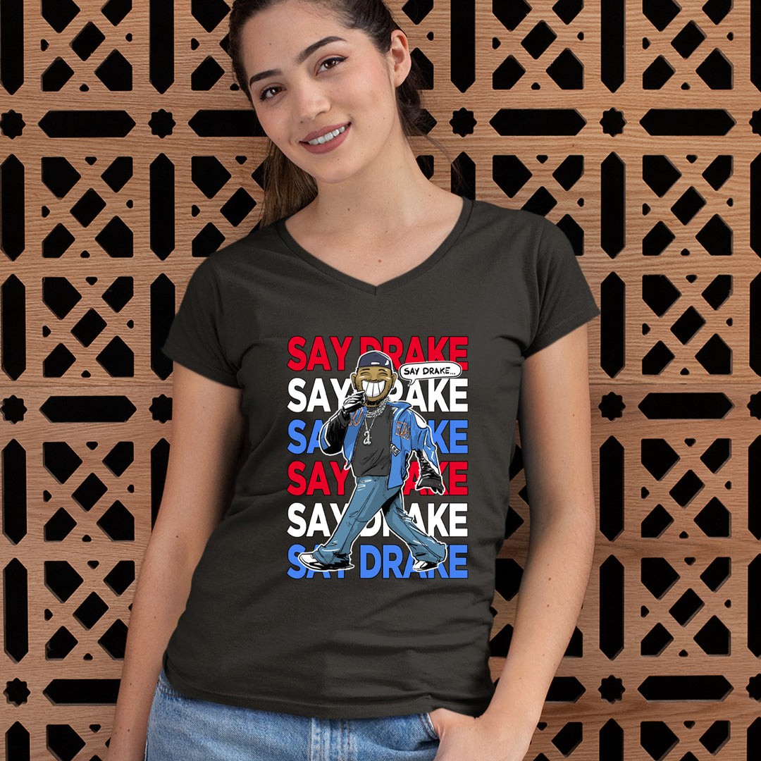 Say Drake Smiling Meme Mustard Ladies V-Neck T-shirt 