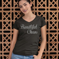 Beautiful Chaos Glitter Music Festival Ladies V-Neck T-shirt 