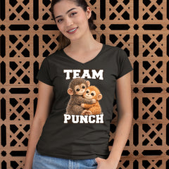 Team Punch Panchi-kun Monkey Ladies V-Neck T-shirt 