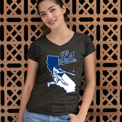 Los Angeles Baseball Batter Up Ladies V-Neck T-shirt 