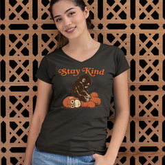 Punch Stay Kind Macaque Ladies V-Neck T-shirt 