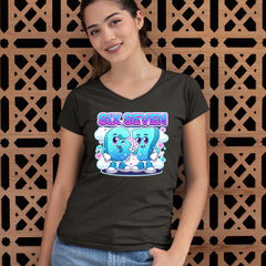 67 Six Seven Meme Kawaii Cloud Ladies V-Neck T-shirt 