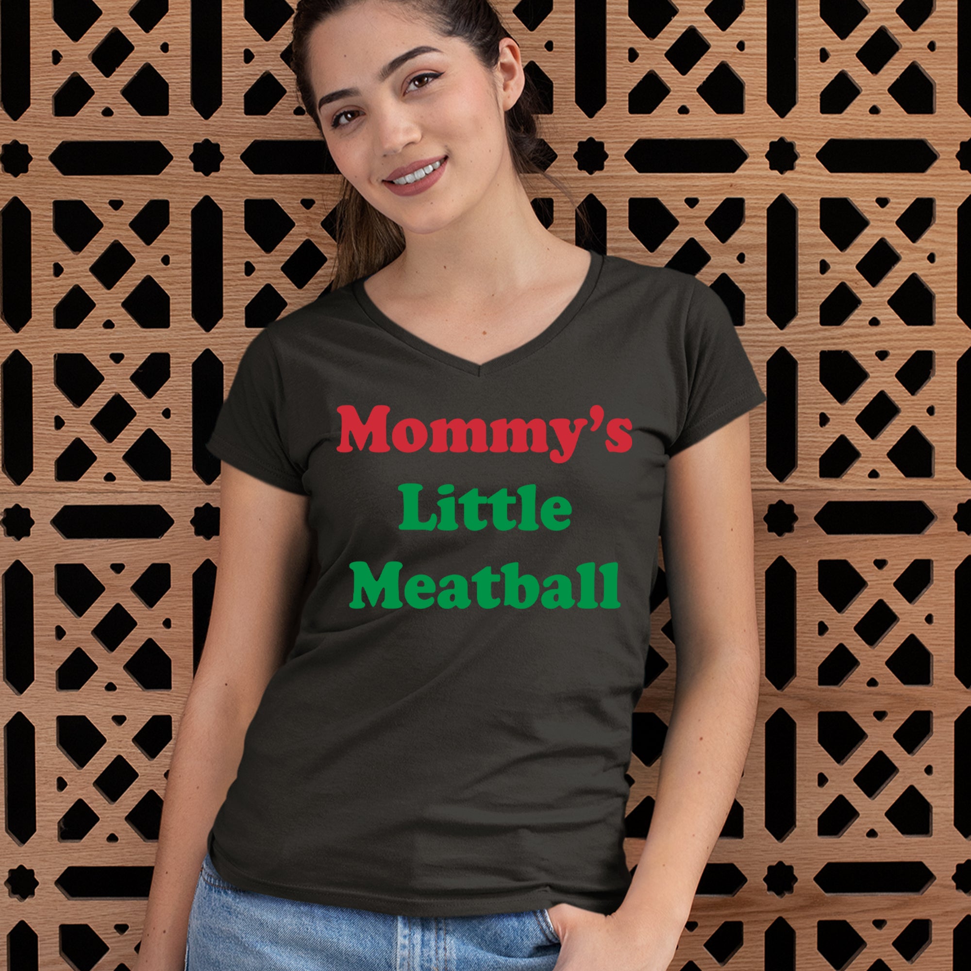 Mommy's Little Meatball Love Island Ladies V-Neck T-shirt 