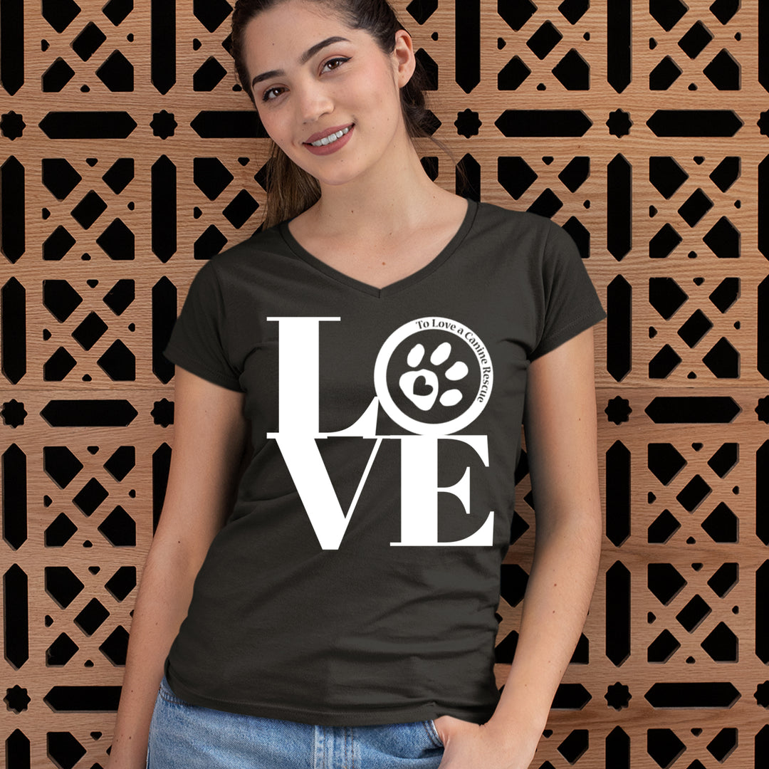TLC LOVE Dog Rescue Ladies V-Neck T-shirt 