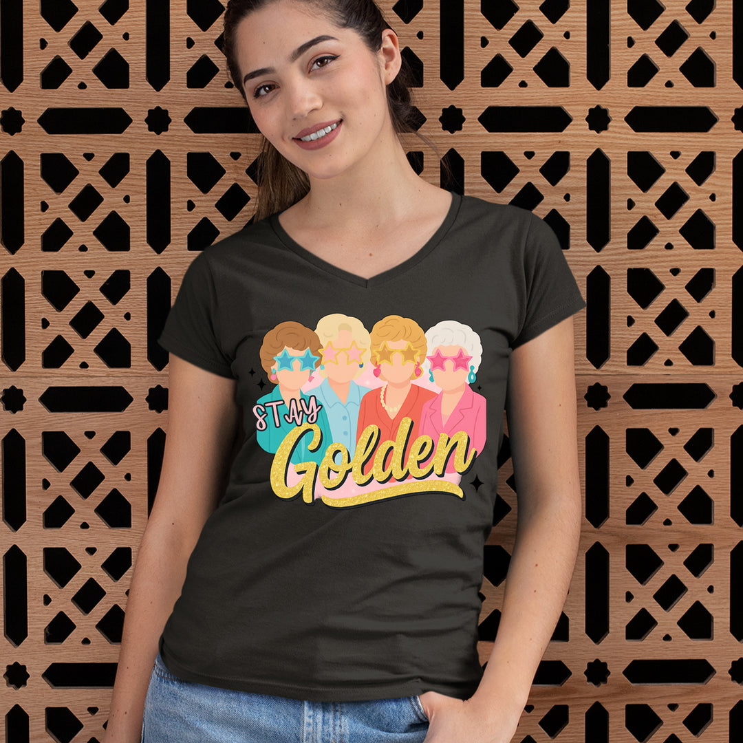 Stay Golden Girls Retro Ladies V-Neck T-shirt 
