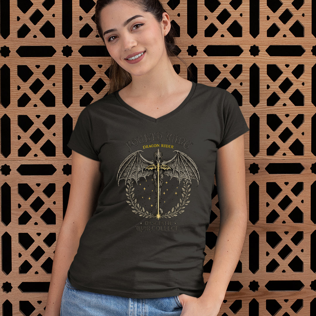 Fourth Wing Dragon Rider Vintage Basgiath War College Ladies V-Neck T-shirt 