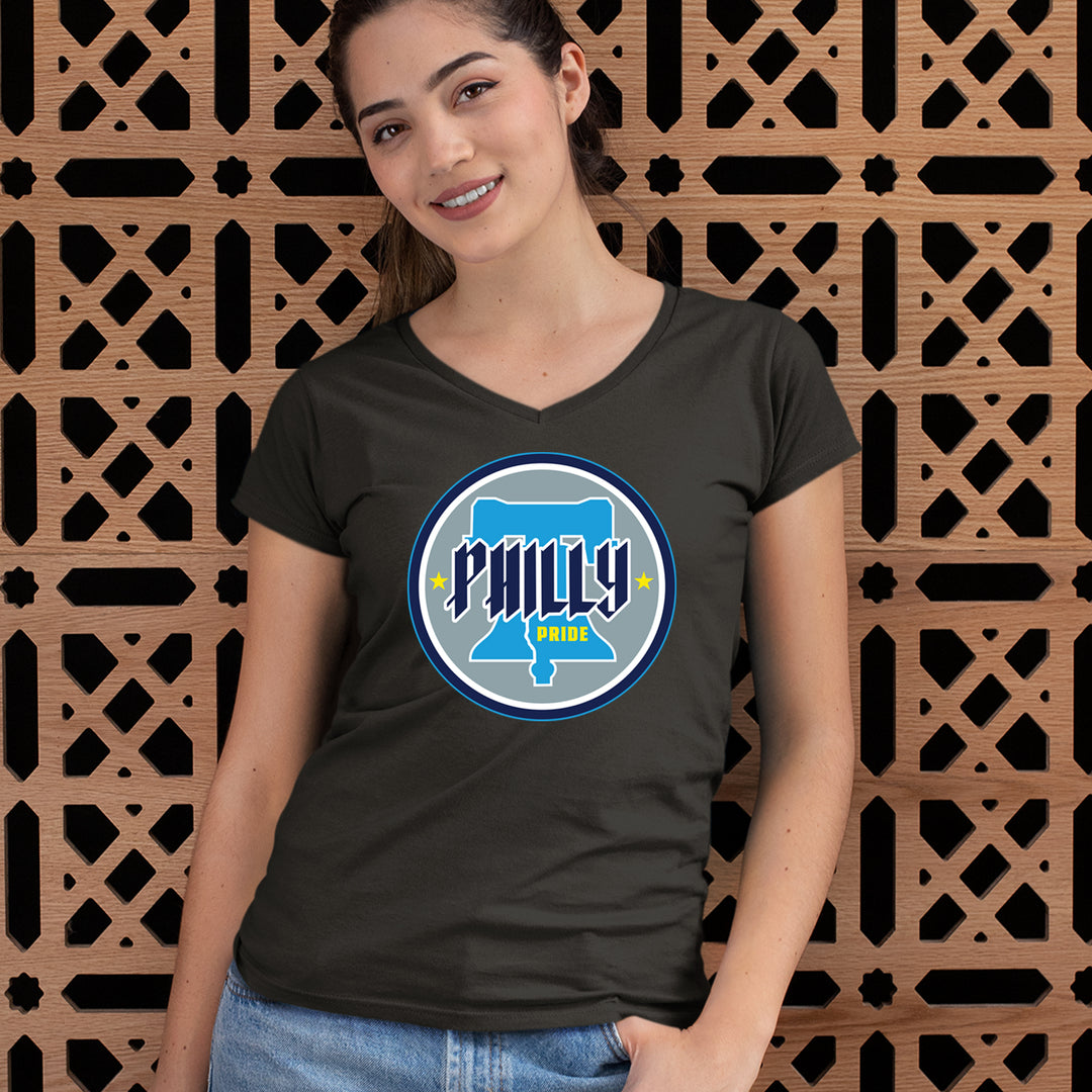 Philly Pride Liberty Bell graphic on Women's Lightweight V-Neck T-Shirt alternate view 2
