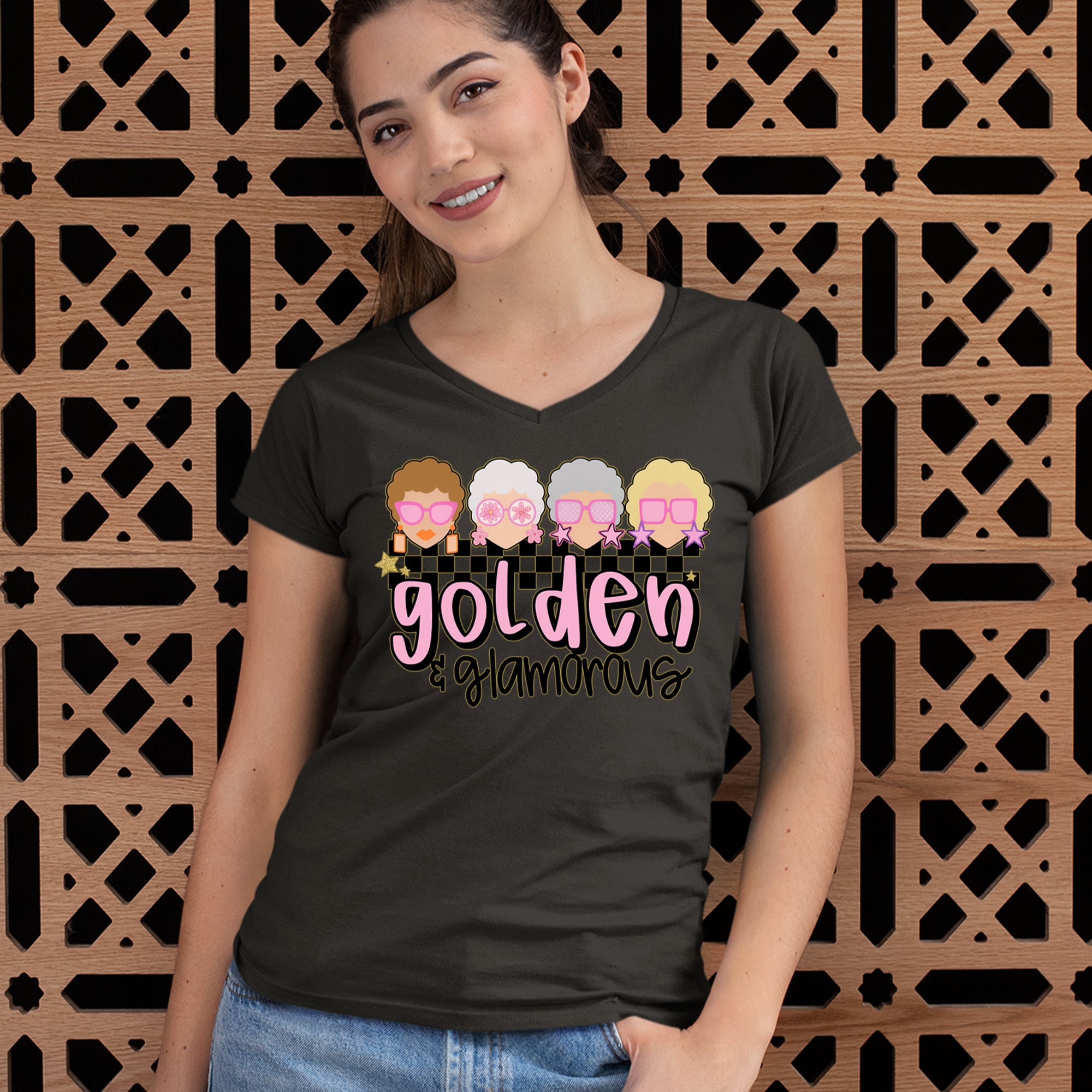 Golden And Glamorous Golden Girls Ladies V-Neck T-shirt 