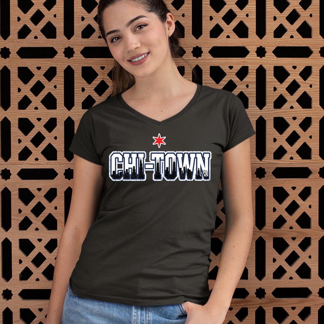 Chicago Chi-Town City Pride Ladies V-Neck T-shirt 
