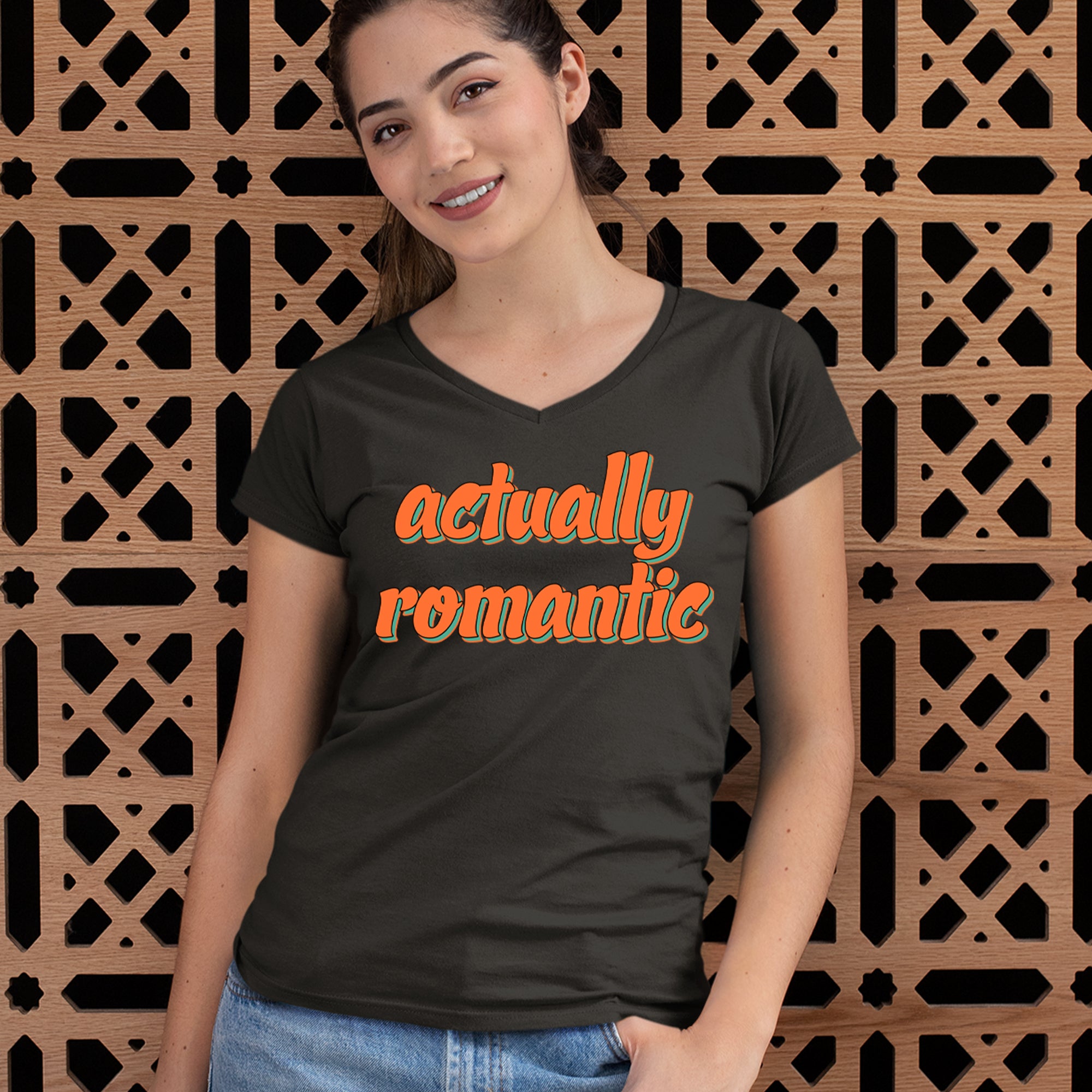 Actually Romantic Ladies V-Neck T-shirt 