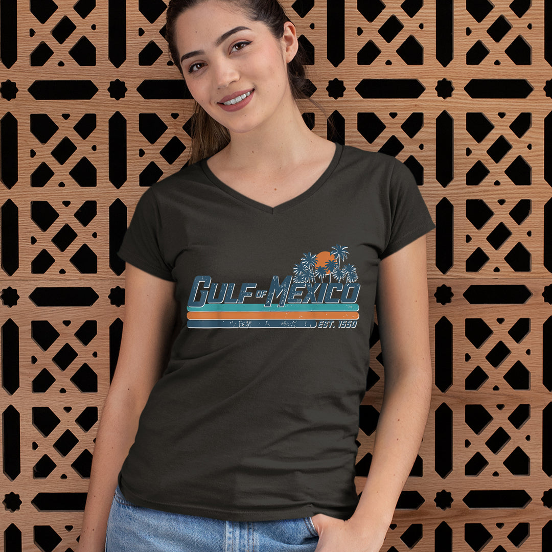 Gulf Of Mexico Established Year 1550 Ladies V-Neck T-shirt 
