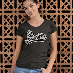 Sin City Vegas Retro Vintage Ladies V-Neck T-shirt 