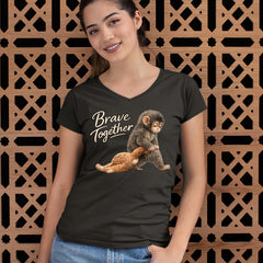 Punch Brave Together Stuffed Animal Ladies V-Neck T-shirt 