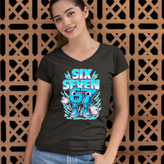 67 Brainrot Meme Slang Ladies V-Neck T-shirt 