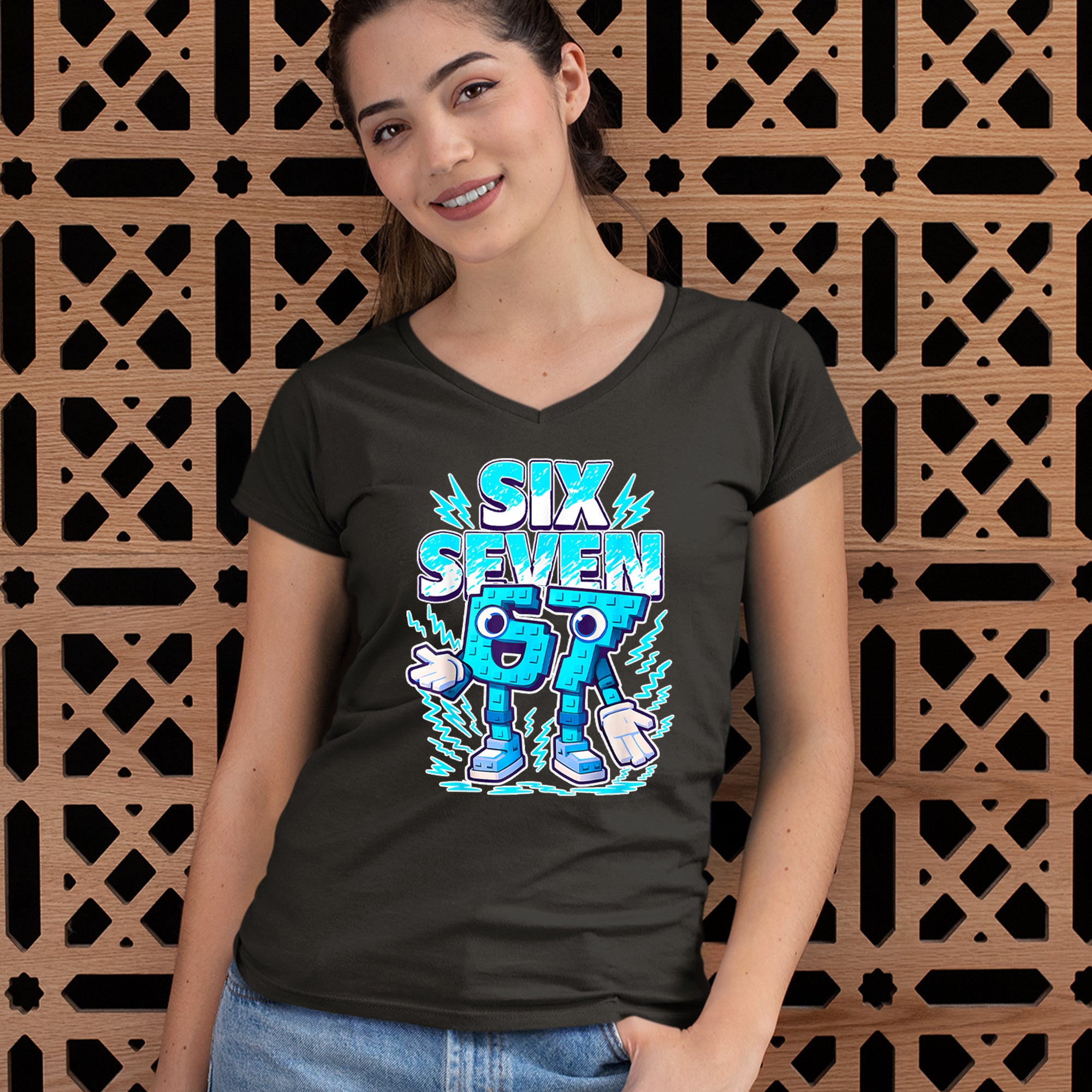 67 Brainrot Meme Slang Ladies V-Neck T-shirt 