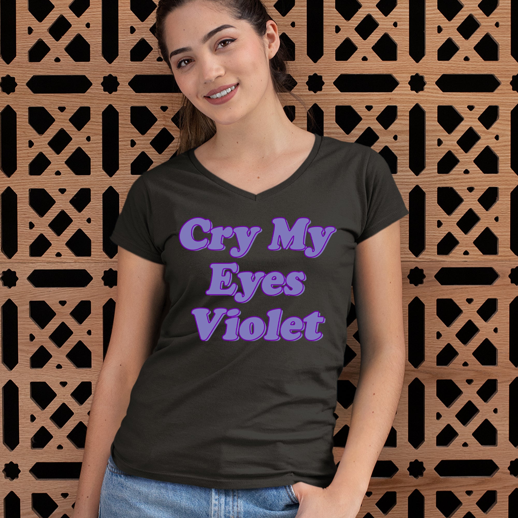 Cry My Eyes Violet Drama Queen Ladies V-Neck T-shirt 