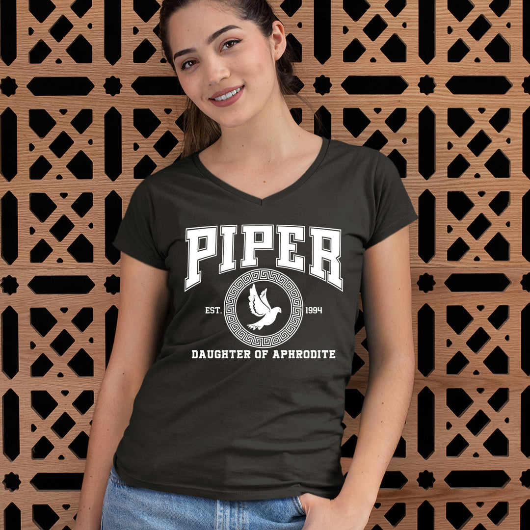Piper Daughter of Aphrodite Rebel Heart Ladies V-Neck T-shirt 