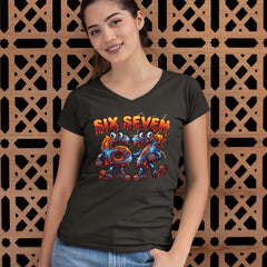 67 Lava Lightning Six Seven Meme Ladies V-Neck T-shirt 