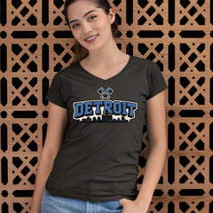 Detroit Motor City Retro Piston Ladies V-Neck T-shirt 