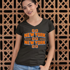 Go New York Go Basketball Ladies V-Neck T-shirt 
