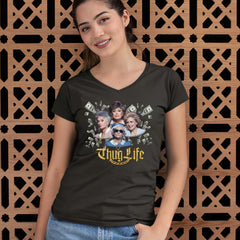 Golden Chain Thug Life Girls Ladies V-Neck T-shirt 
