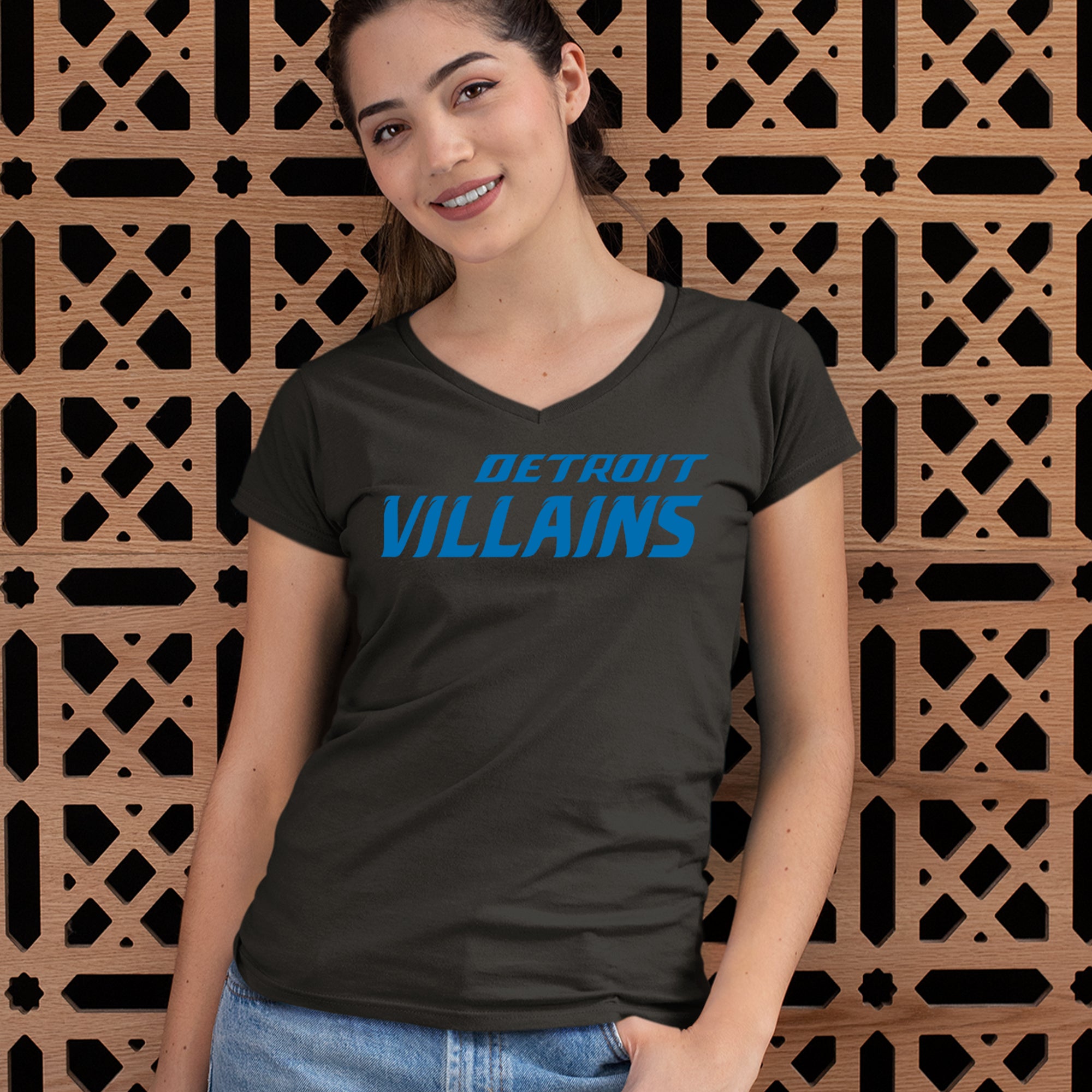 Detroit Villains Grit Football Ladies V-Neck T-shirt 