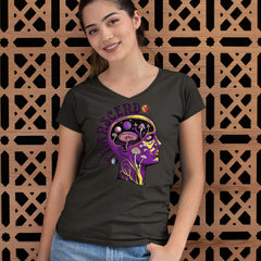 Psychedelic Cosmic Mushroom Head Ladies V-Neck T-shirt 