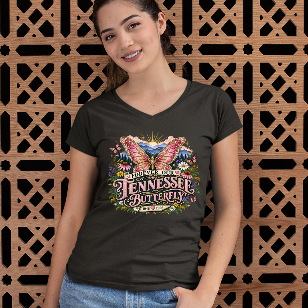Forever Our Tennessee Butterfly Dolly Ladies V-Neck T-shirt 