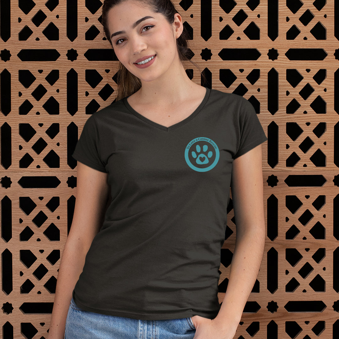TLC To Love a Canine Dog Rescue Teal Ladies V-Neck T-shirt 