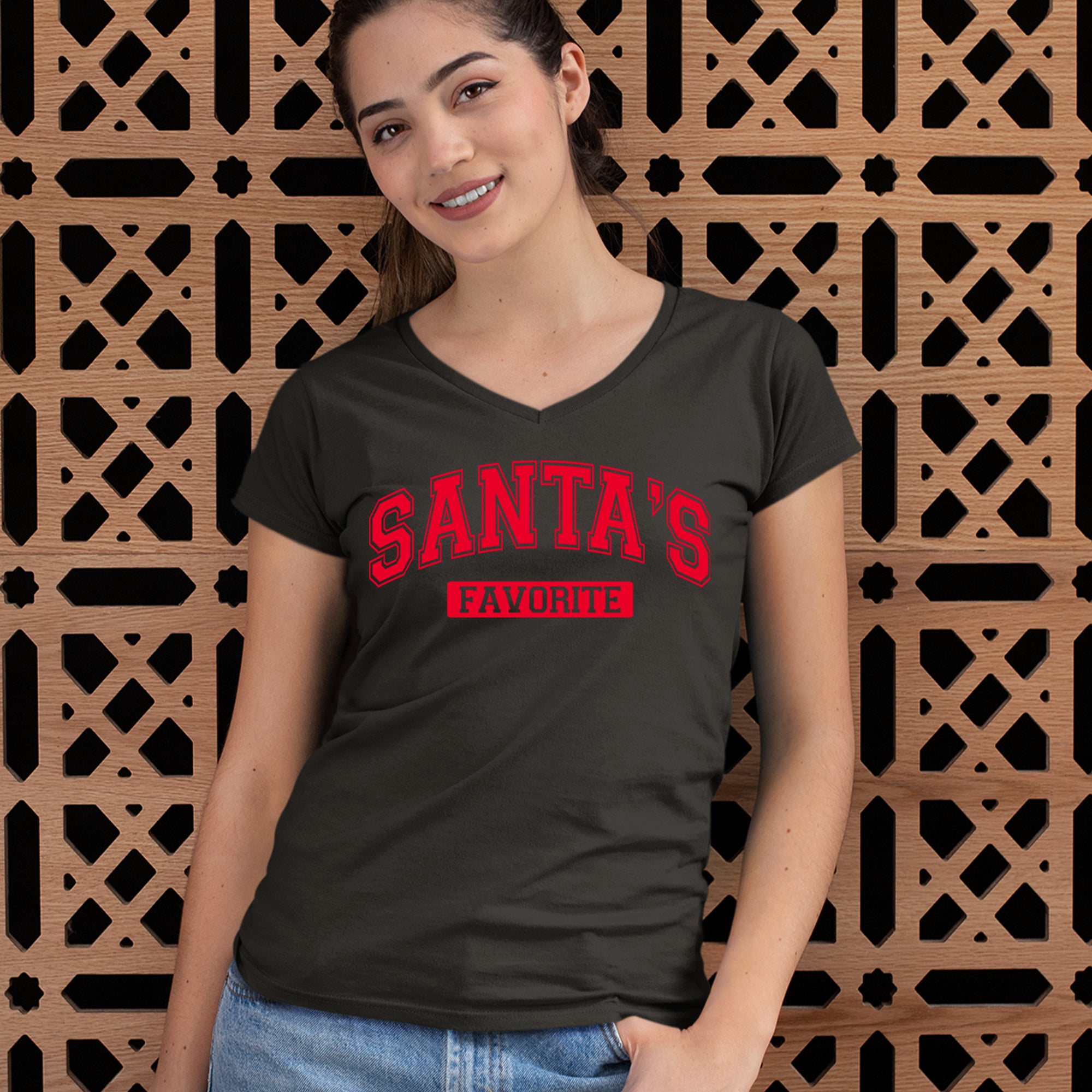 Santa's Favorite Ladies V-Neck T-shirt 