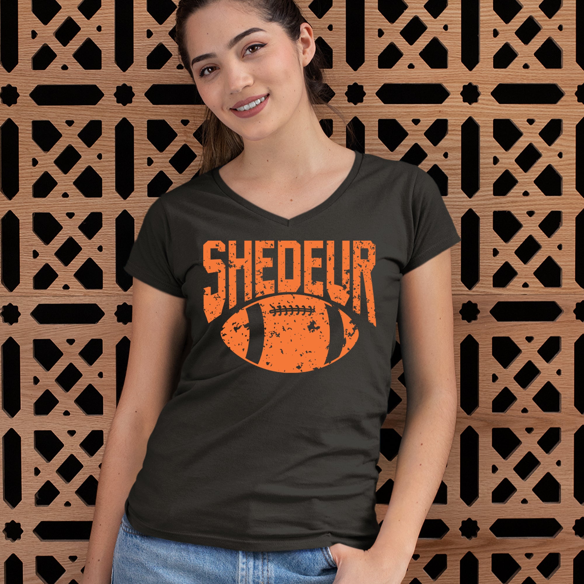 Shedeur Football Ladies V-Neck T-shirt 