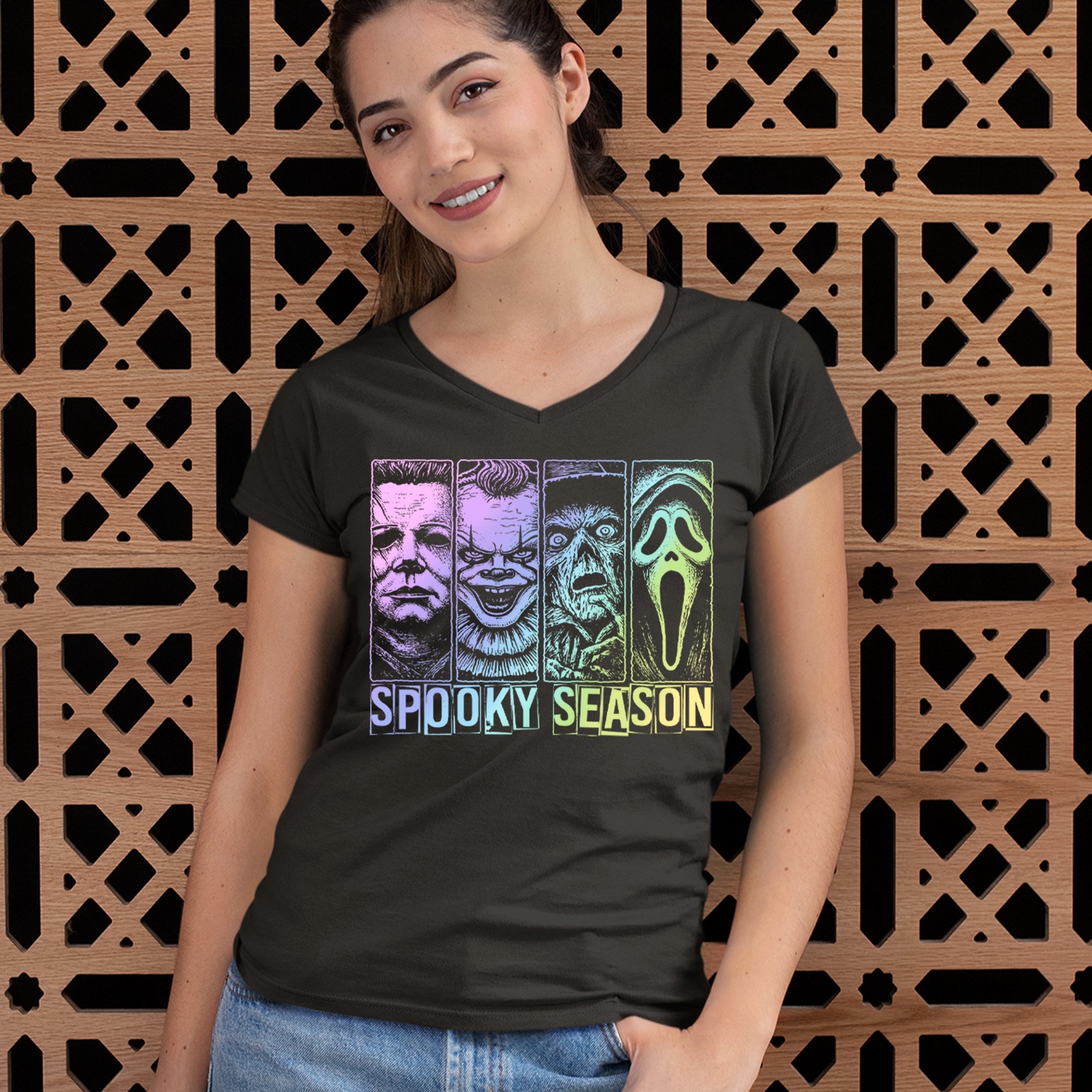 Spooky Season Horror Icons Halloween Ladies V-Neck T-shirt 