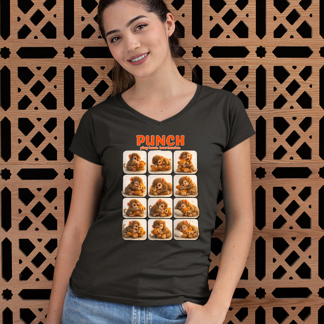 Punch Play Hard Love Harder Ladies V-Neck T-shirt 