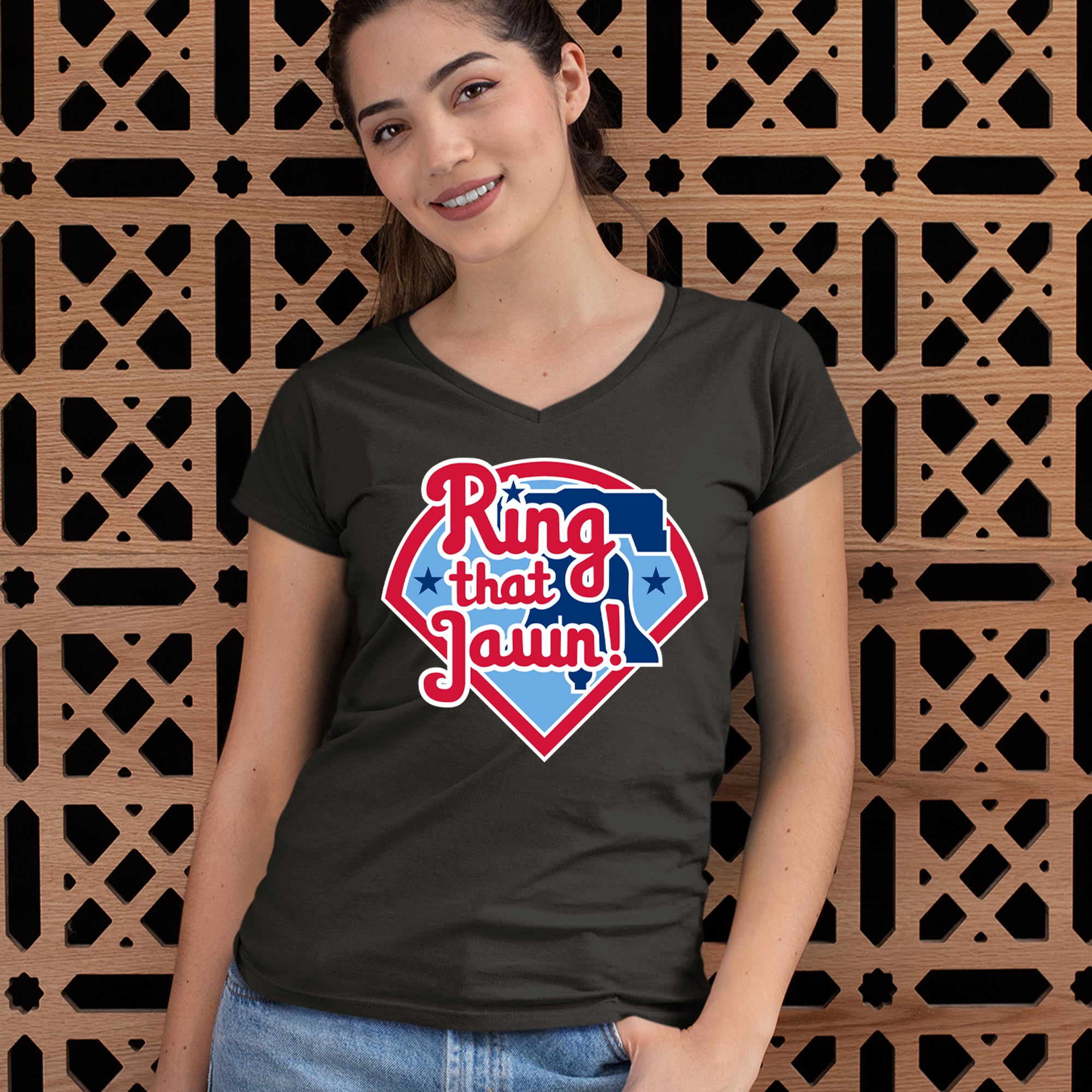 Ring That Jawn Philly Baseball Ladies V-Neck T-shirt 
