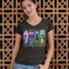 Spooky Season Cute Pastel Halloween Design Ladies V-Neck T-shirt 
