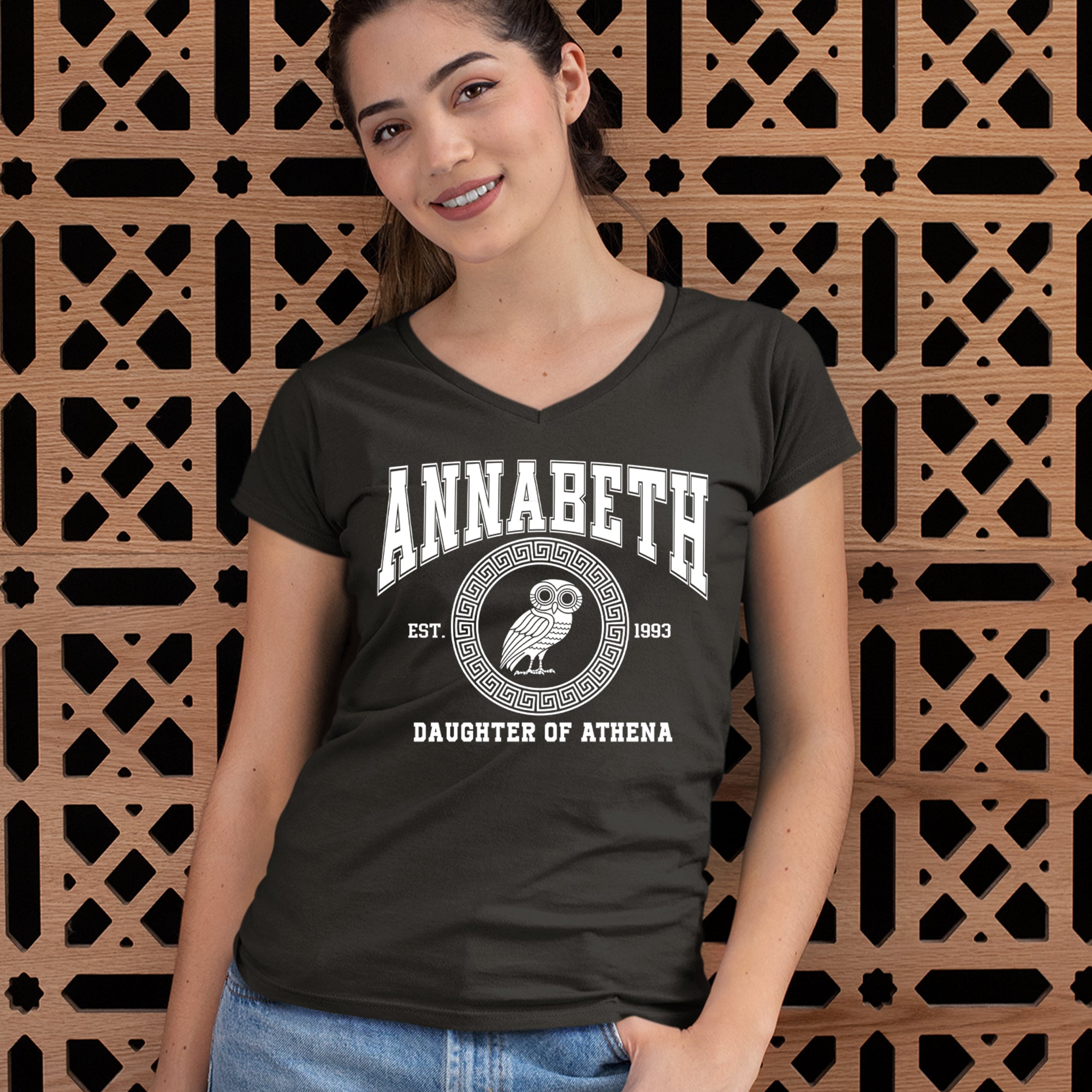Annabeth Daughter of Athena Owl Wisdom Ladies V-Neck T-shirt 