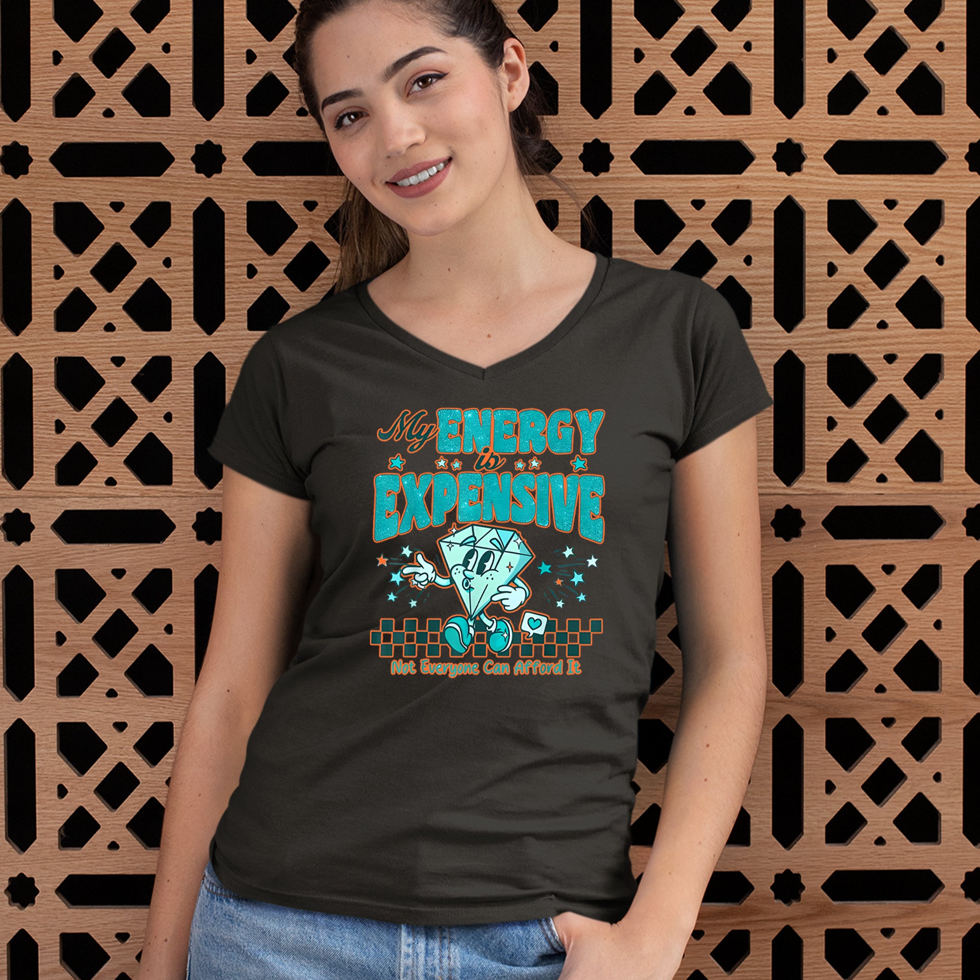 Diamond My Energy Is Expensive Ladies V-Neck T-shirt 