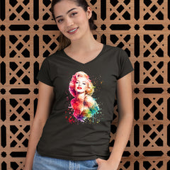 Mrs. Monroe Watercolors Bombshell Ladies V-Neck T-shirt 