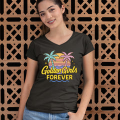 Golden Girls Forever Retro Sunset Ladies V-Neck T-shirt 